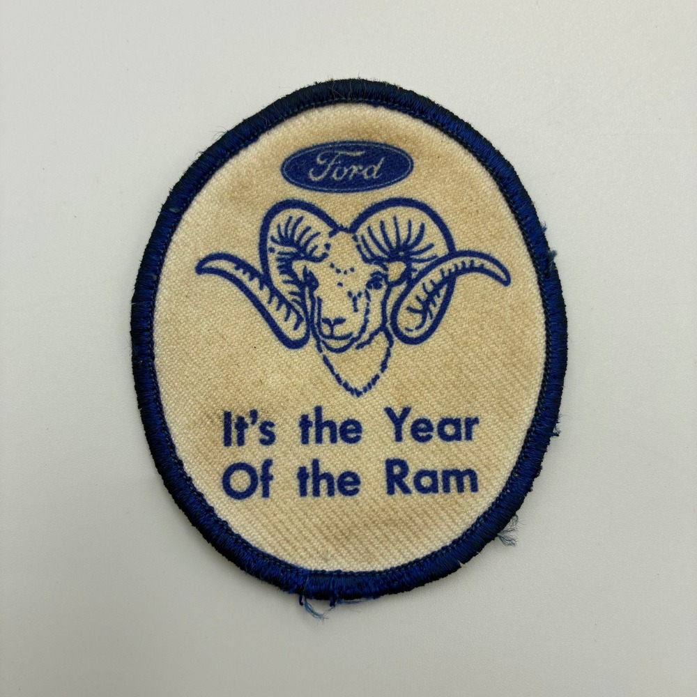 Vintage Ford Its the Year Of the Ram Oval Embroidered Patch Blue White Logo